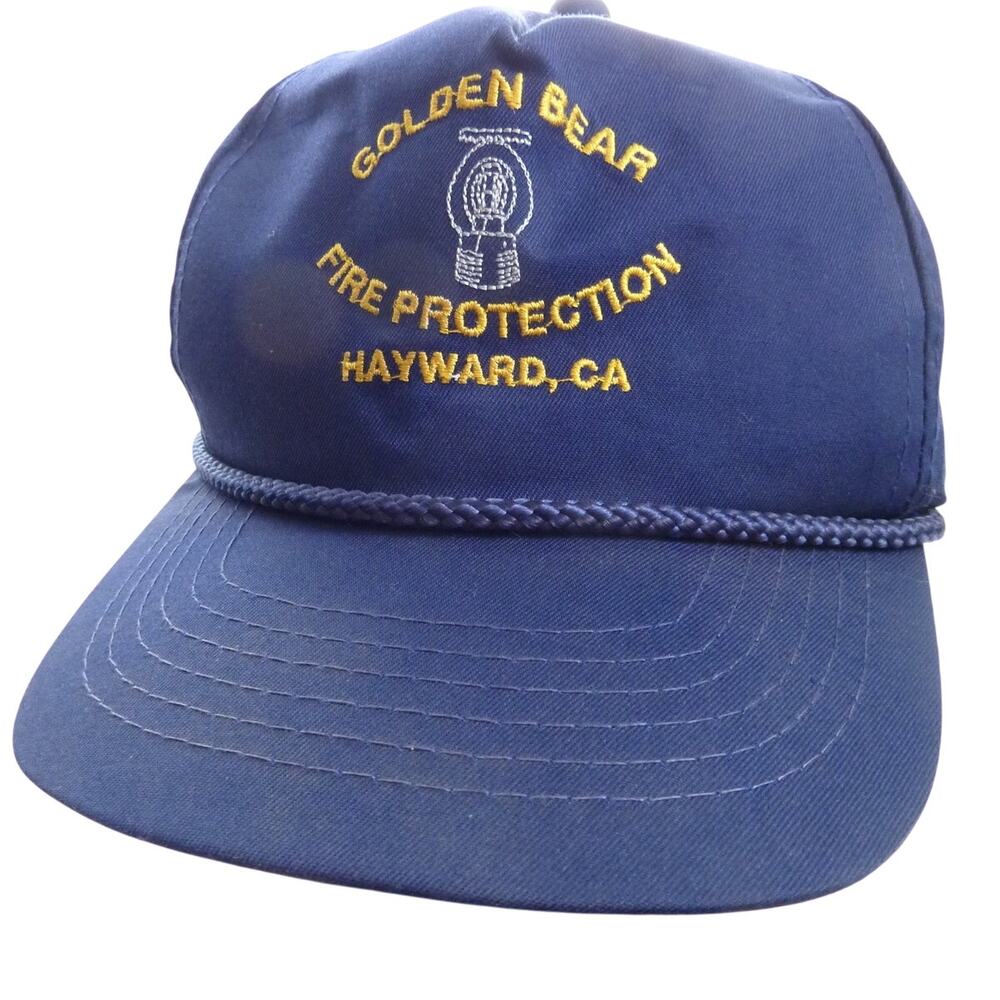 Vintage Golden Bear Fire Protection Hayward California Snapback Trucker Hat Blue